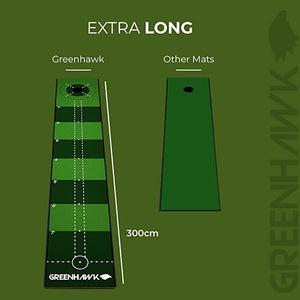 Greenhawk 3meters long Golf Indoor Putting Mat, Carry Bag and Putting Cup - Perfect Aid to Simulate a green