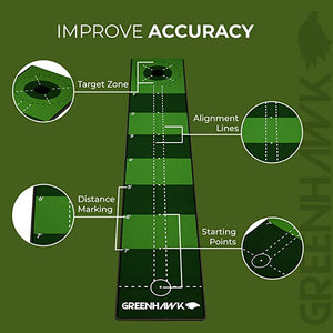 Greenhawk 3meters long Golf Indoor Putting Mat, Carry Bag and Putting Cup - Perfect Aid to Simulate a green